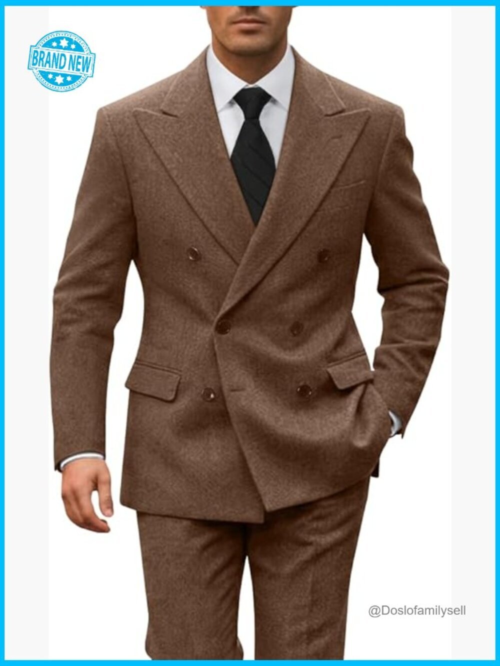 Retro Herringbone Tweed Slim Fit Double Breasted Suit Set Formal Elegant